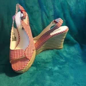 "American Eagle" - Red/White Gingham Check Wedges